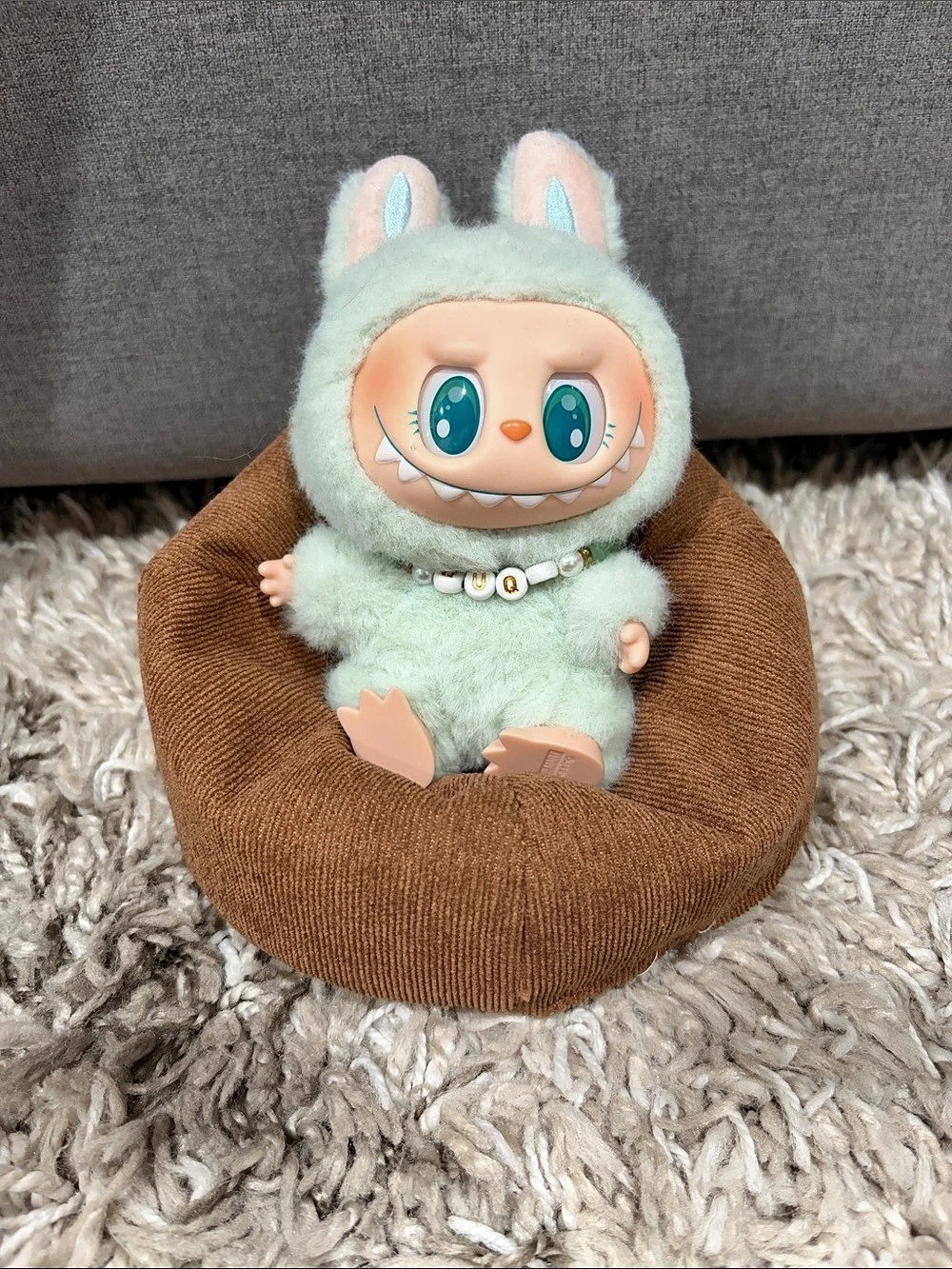 Brown and White fabric bean bag